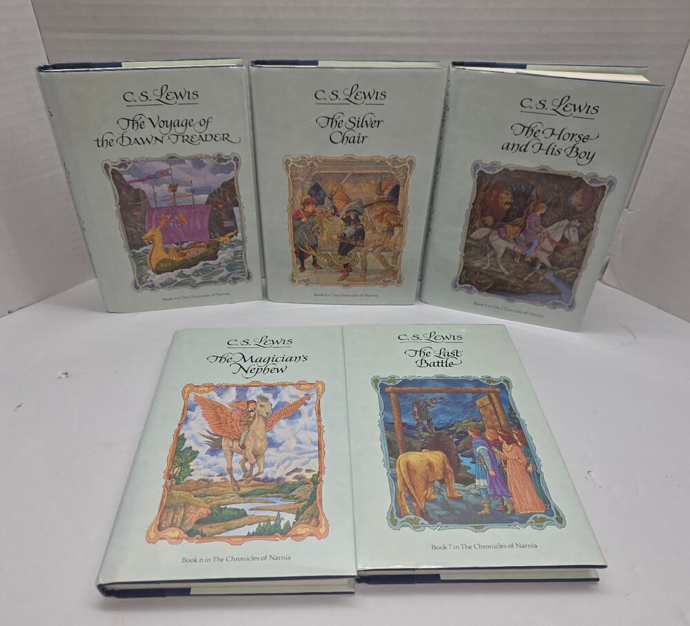 Vintage Chronicles of Narnia HC w/Dustjackets 1988 Books 3-7 CS Lewis RARE